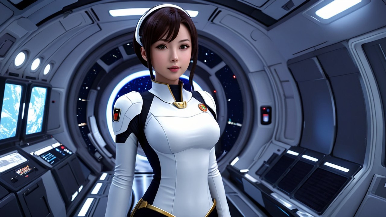 Futuristic Female Astronaut in High-Tech Space Setting