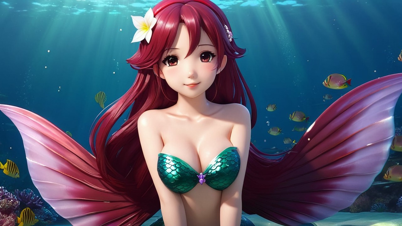 Vibrant Underwater Scene with a Charming Mermaid