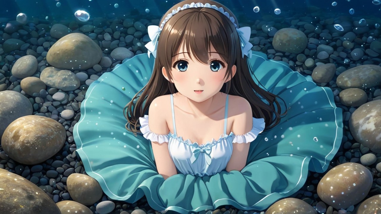 Fantasy Underwater Scene with a Young Girl in Aqua Dress
