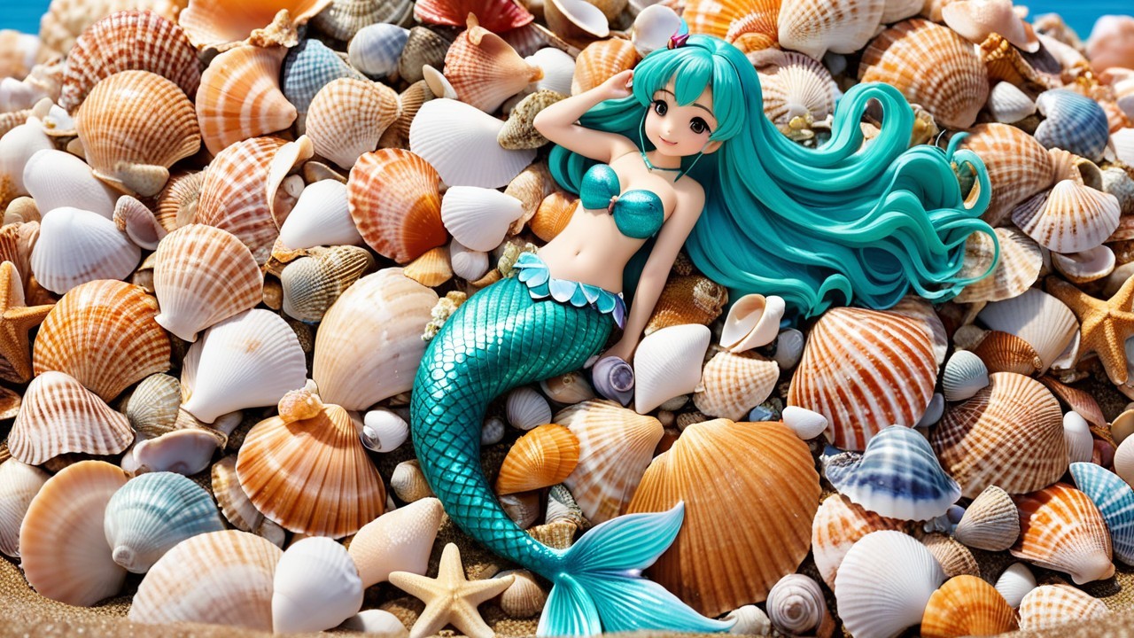 Mermaid Figure with Turquoise Hair and Seashells