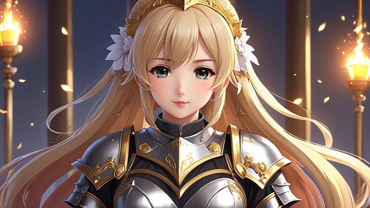 Anime Character in Elegant Silver Armor with Flowers