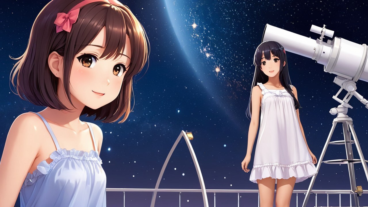 Girls Stargazing Under a Starry Night Sky