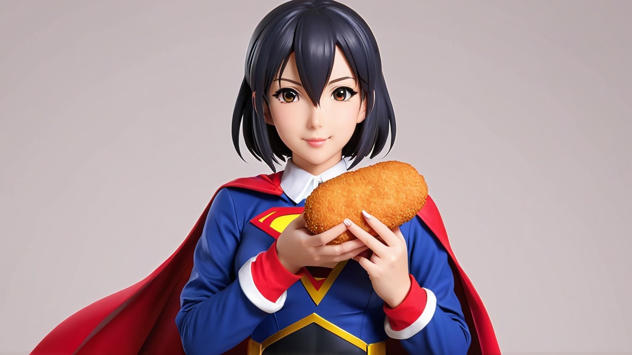 Superhero Character Holding a Golden Croquette