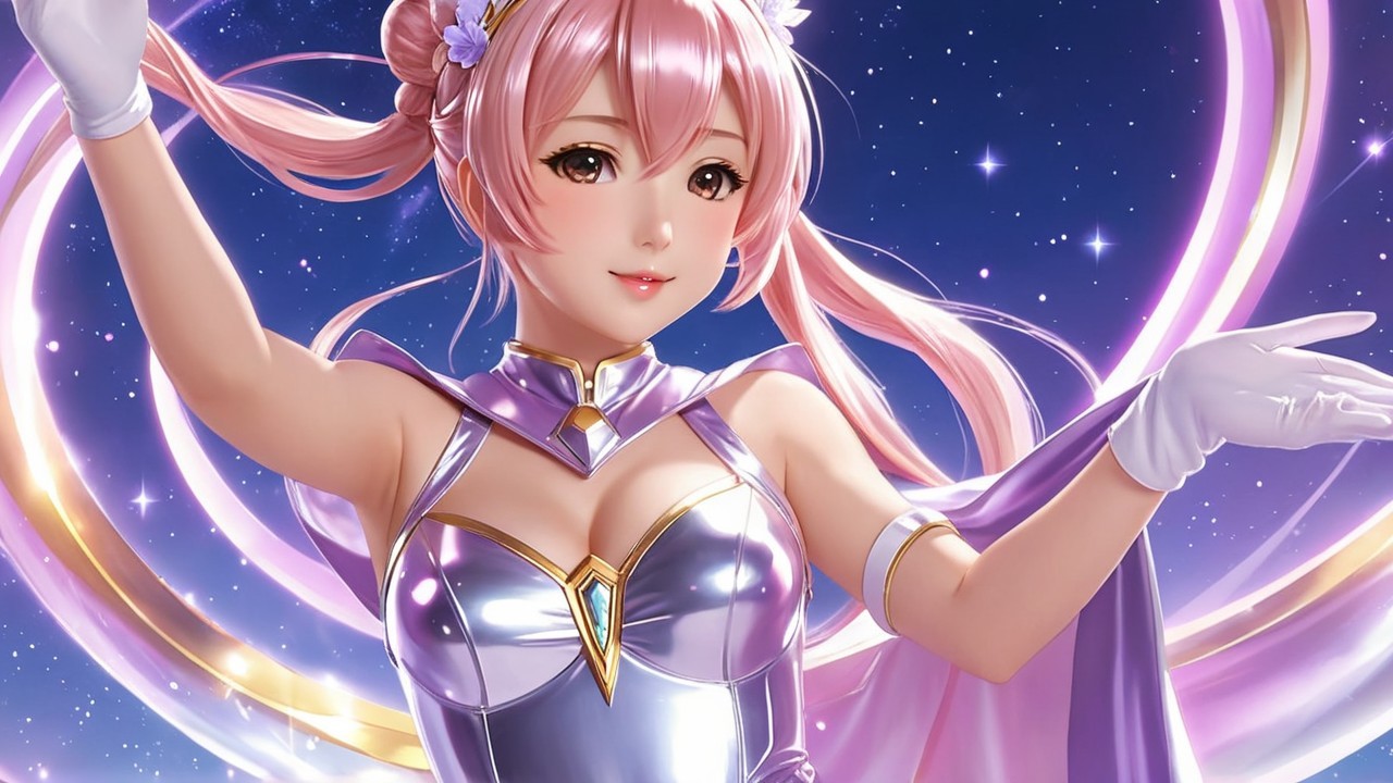 Fantasy Character with Pink Hair and Silver Outfit