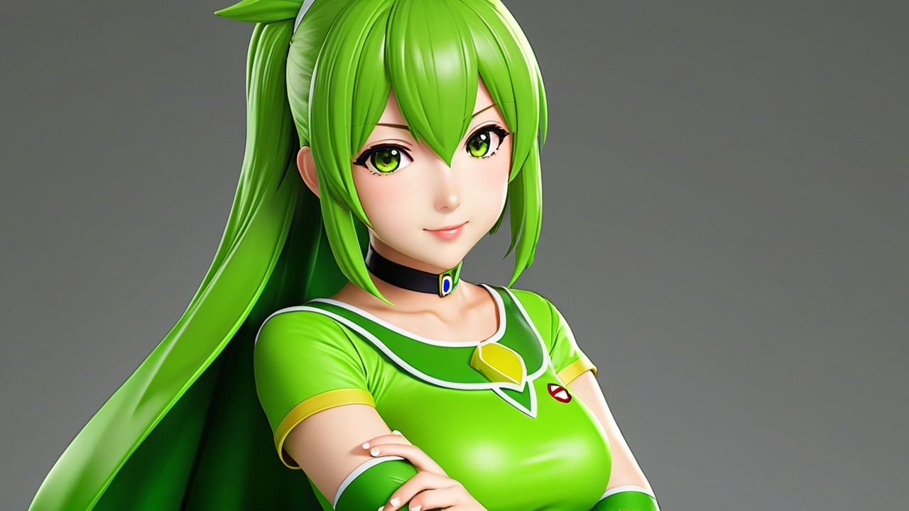 Vibrant Animated Character with Green Hair and Attire