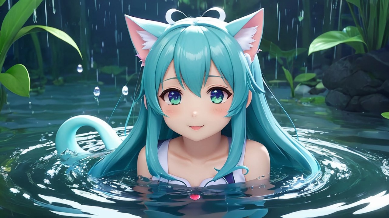 Colorful Character with Aqua Hair in Water Scene