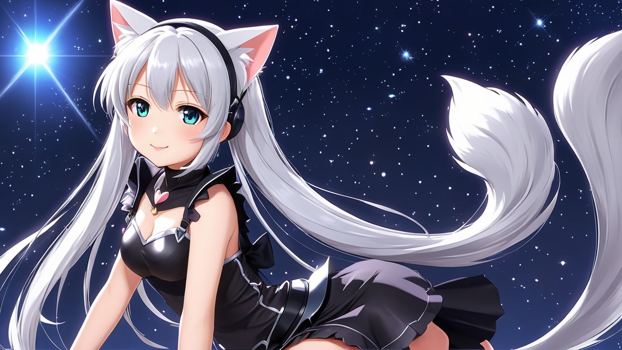 Anime Character with Silver Hair and Cat Ears