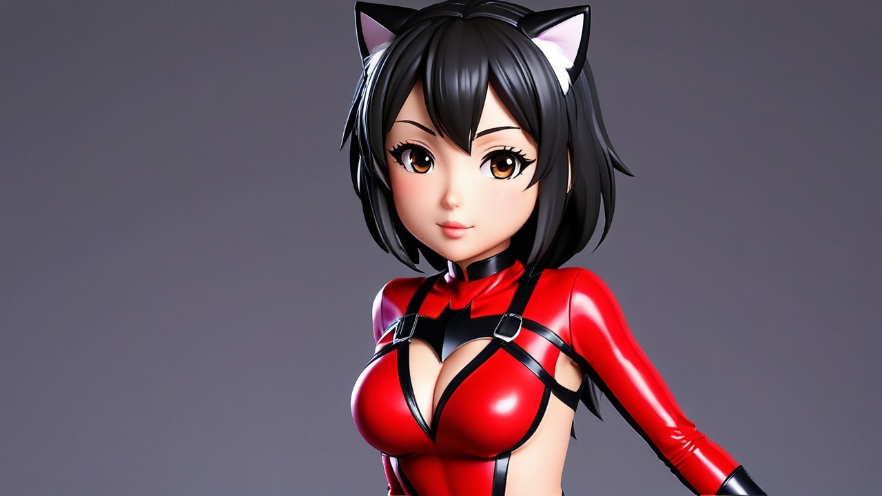 Stylized anime character with feline ears and red outfit