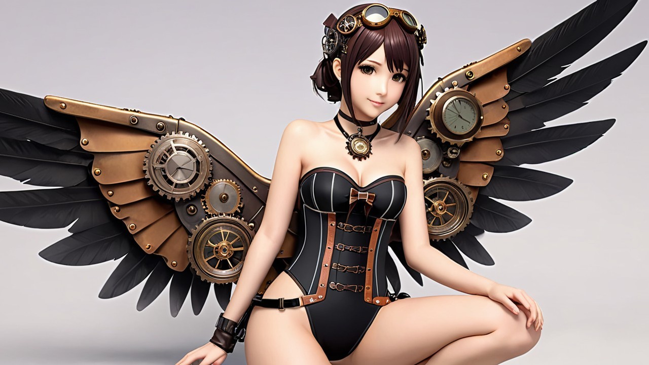 Steampunk Character with Mechanical Wings and Gears