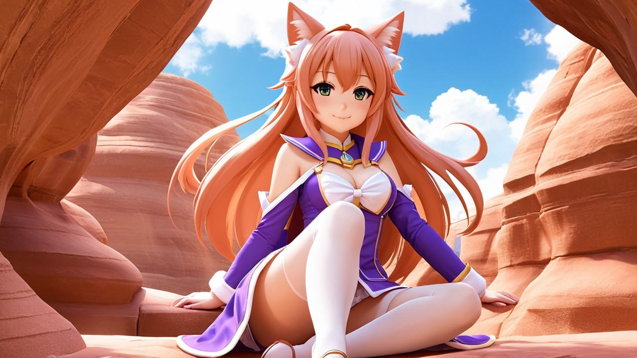 Character with Fox Ears in Canyon Landscape