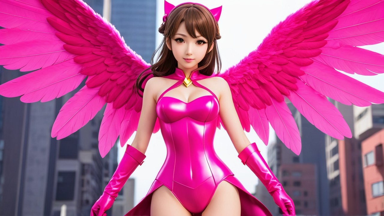 Confident Character in Vibrant Pink Outfit with Wings