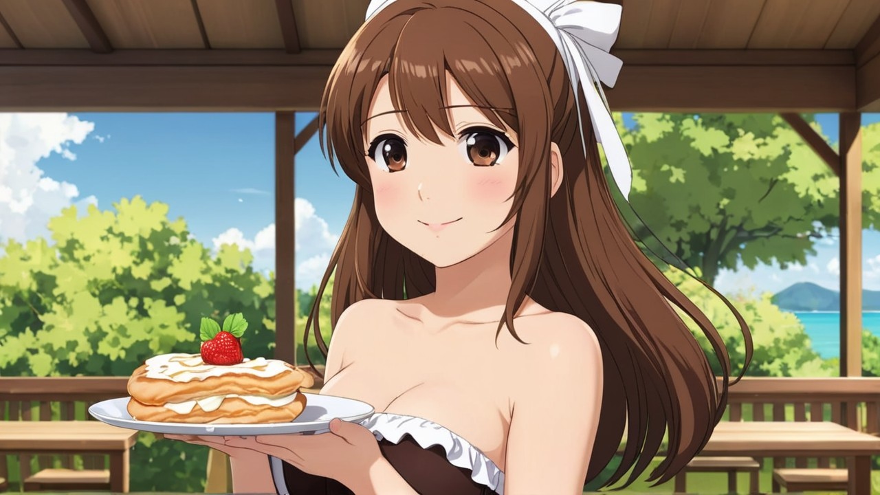 Cheerful Woman with Pancakes Outdoors in Nature