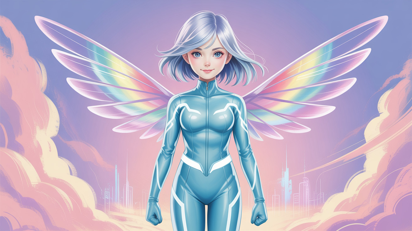 Anime-style digital painting of a young woman with wings
