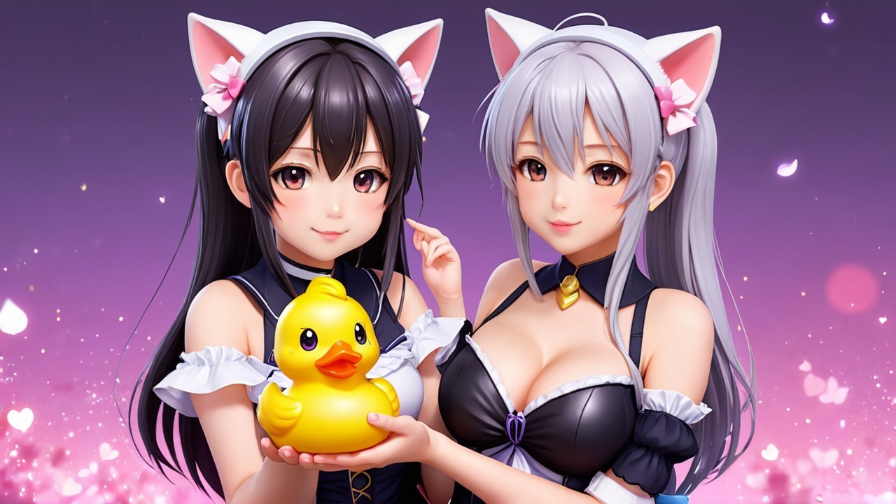 Anime Characters with Cat Ears and Rubber Duck Scene