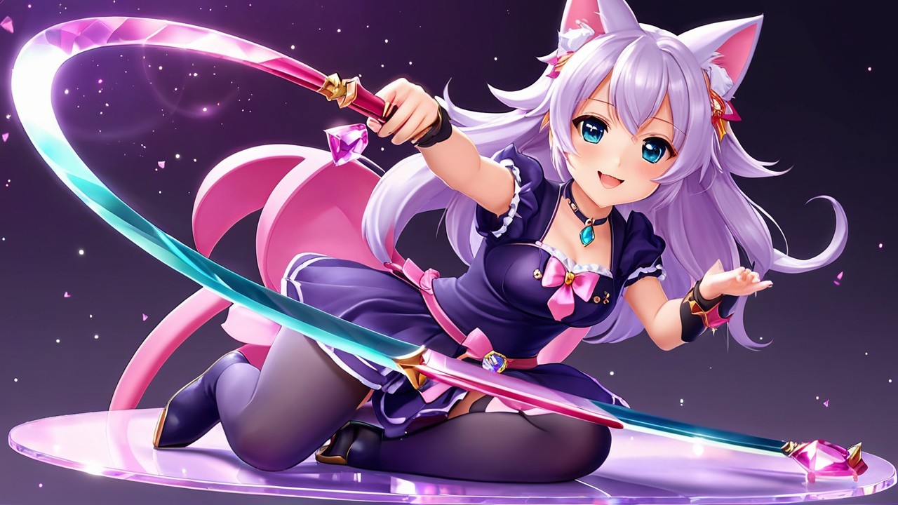 Colorful Anime Character with Cat Features and Gems