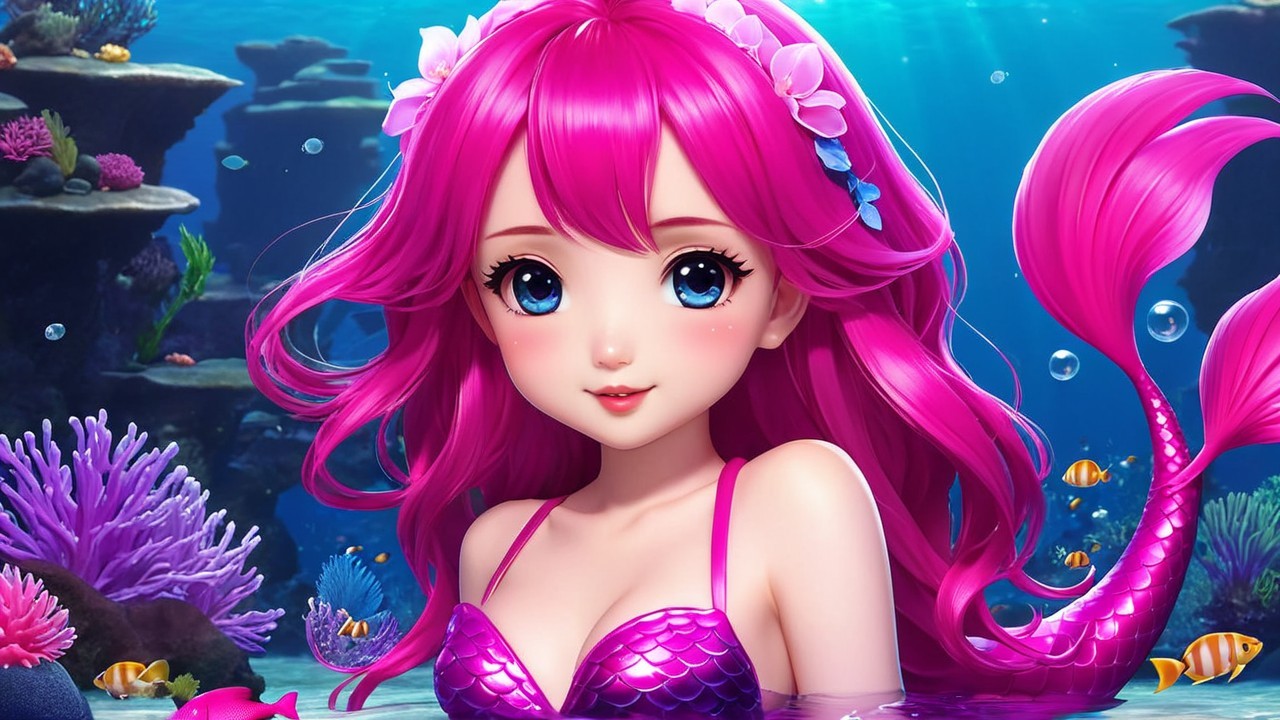 Vibrant Underwater Scene with Animated Mermaid