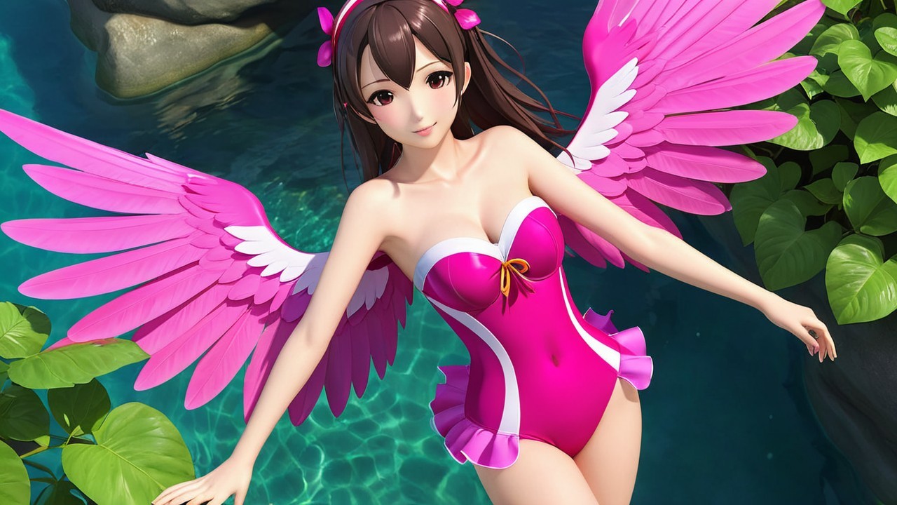 Fantasy Female Character by Serene Pool with Wings