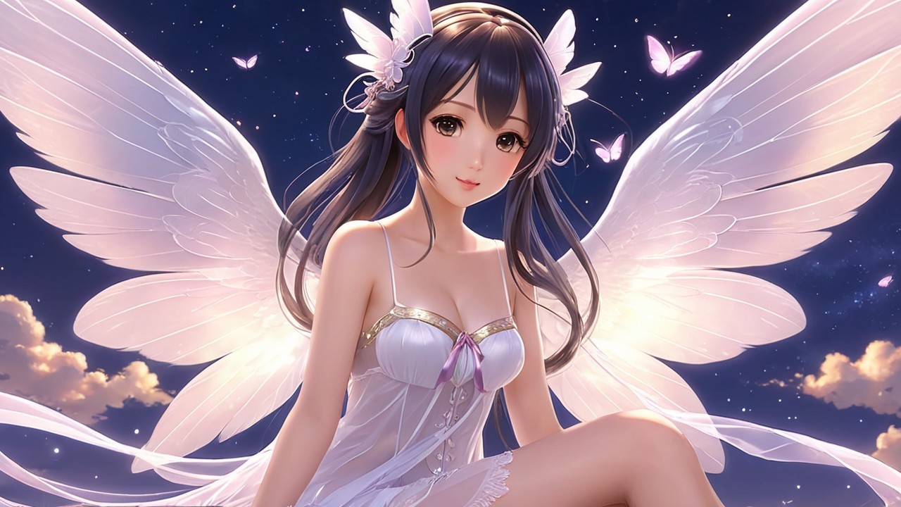 Celestial Figure with Translucent Wings at Twilight