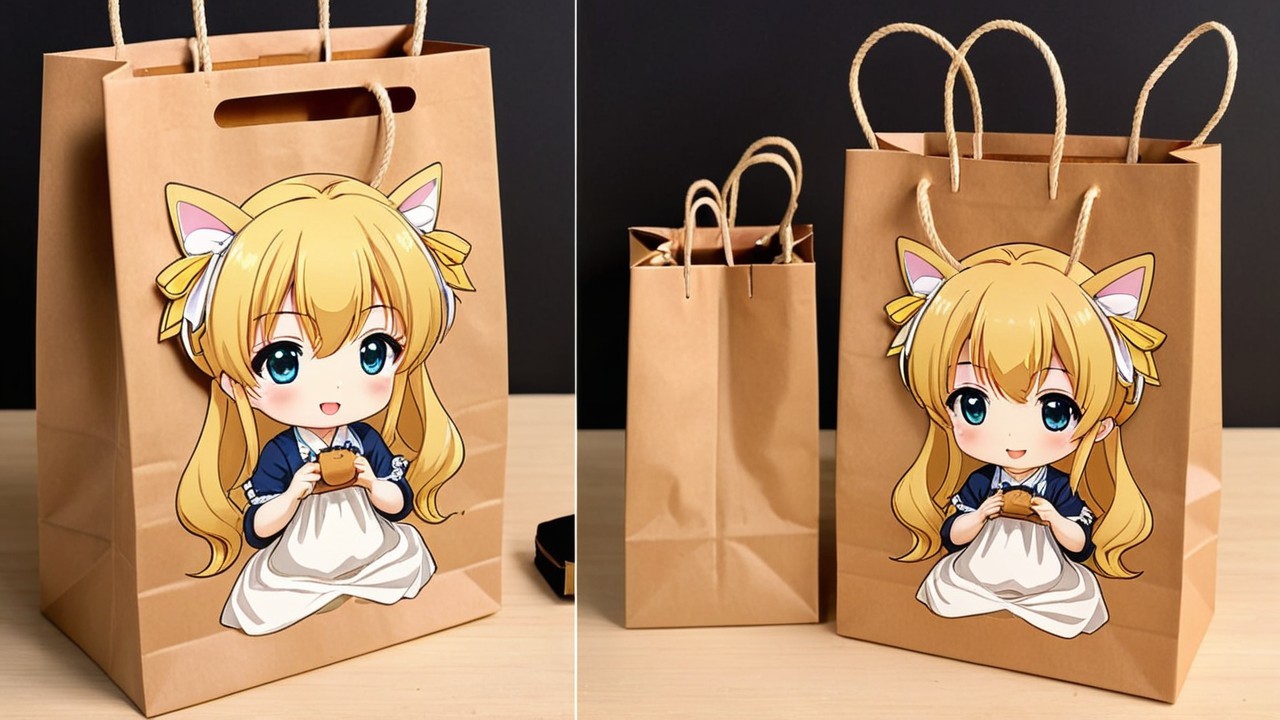 Brown Paper Bag with Cartoon Character Design