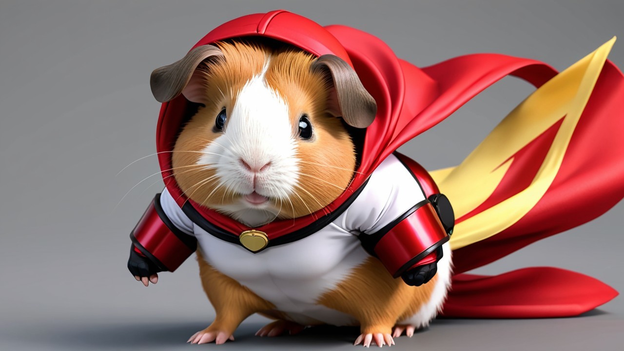 Whimsical Superhero Guinea Pig in Vibrant Costume