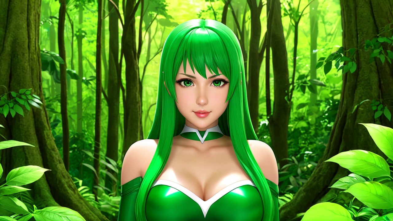 Fantasy Character in Enchanted Forest with Green Features