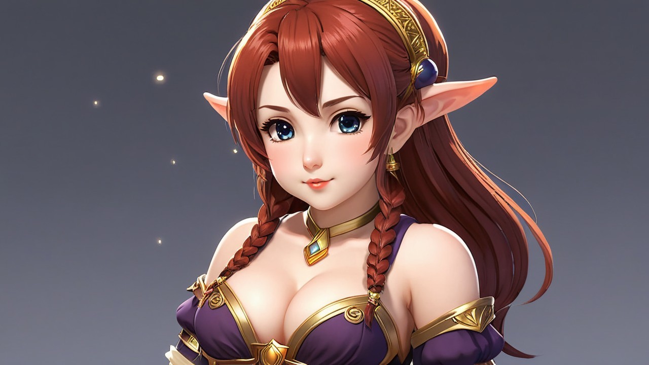 Young Elven Woman with Red Hair and Regal Outfit