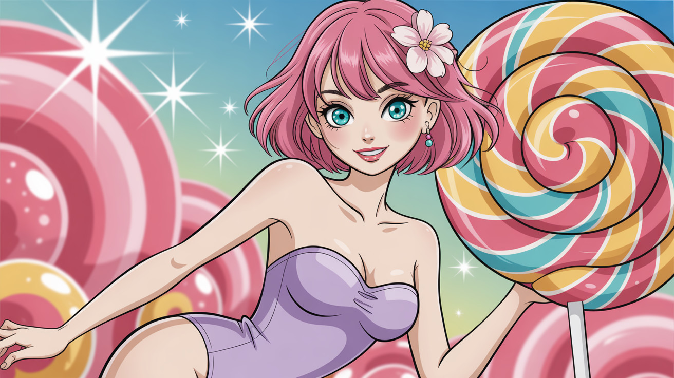 Stylized Anime Illustration of Cheerful Young Woman