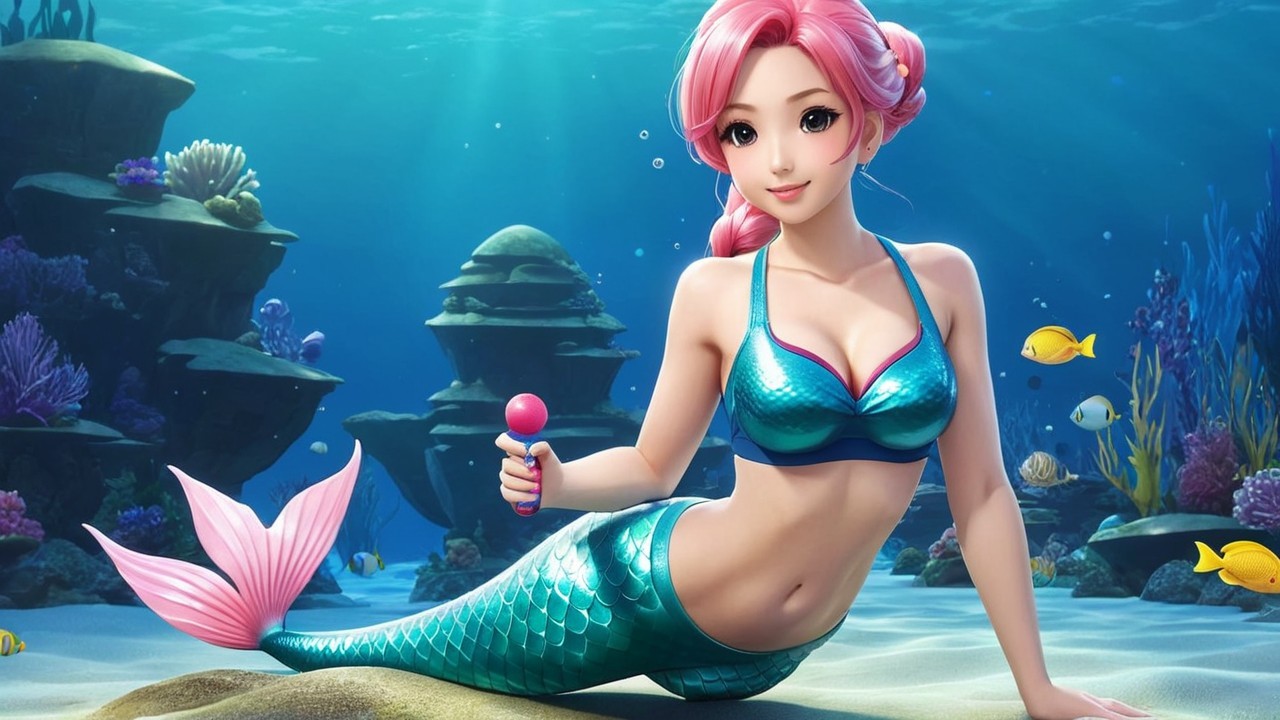 Stylized Mermaid in a Colorful Underwater Scene