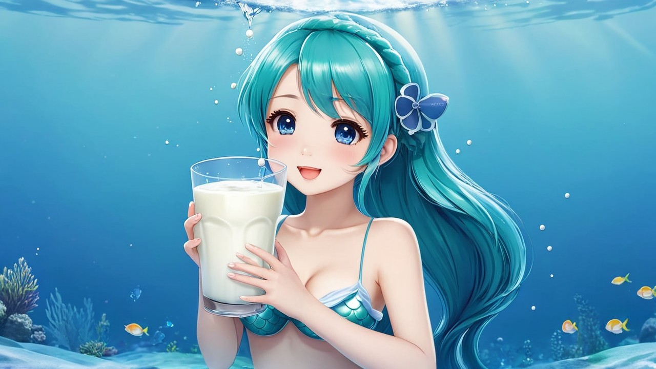 Anime Character with Turquoise Hair Underwater
