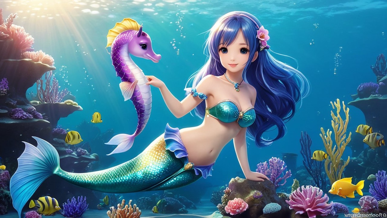 Underwater Scene Featuring a Mermaid and Seahorse