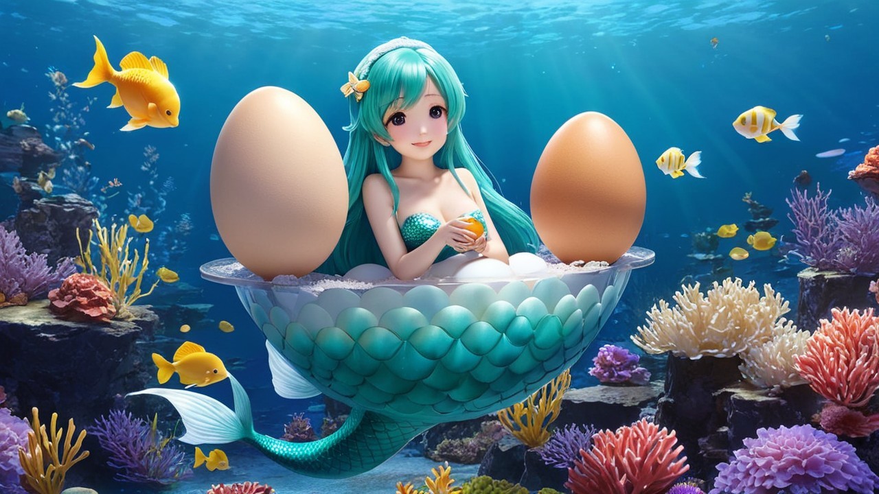 Whimsical Underwater Scene with Mermaid and Coral Reefs