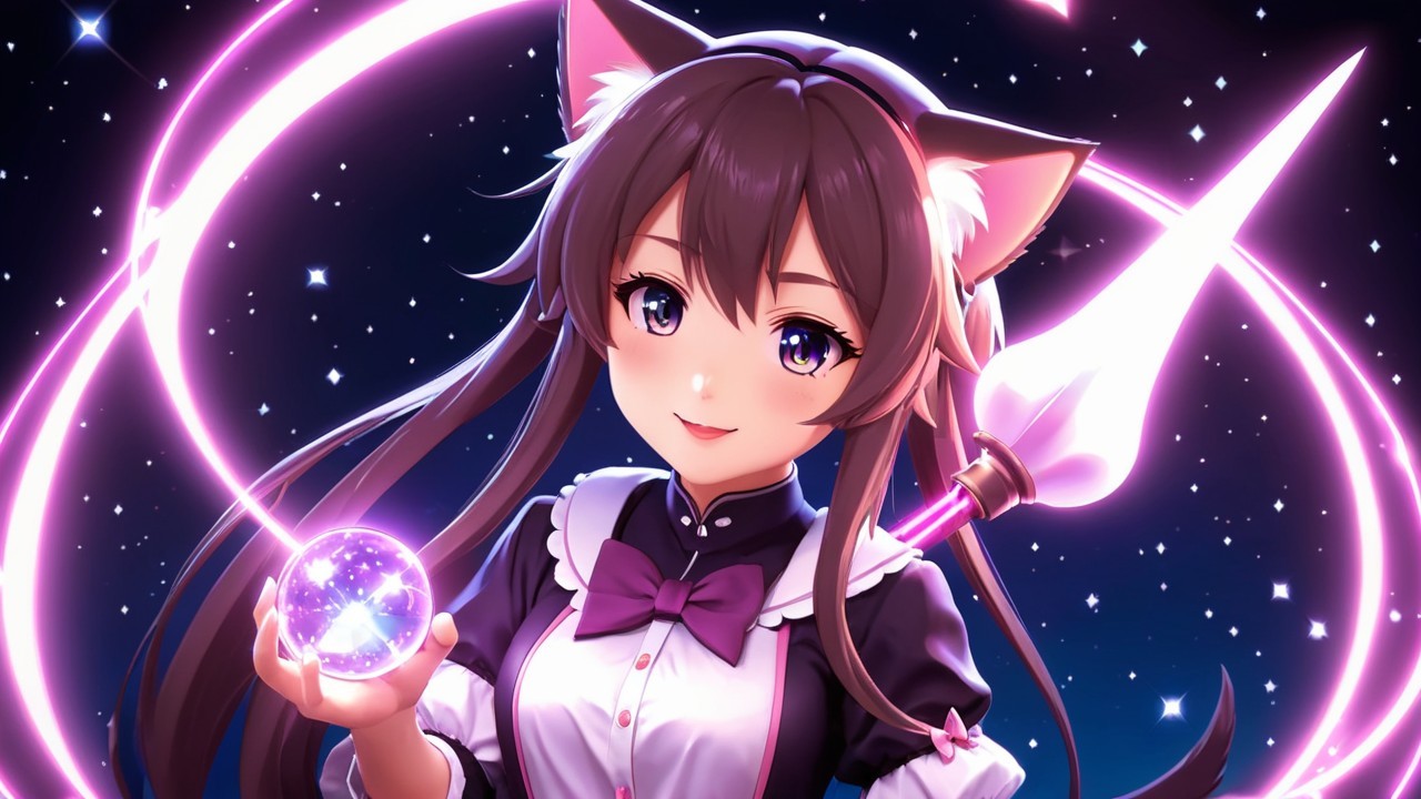Charming Anime Character in Maid Outfit with Cat Ears