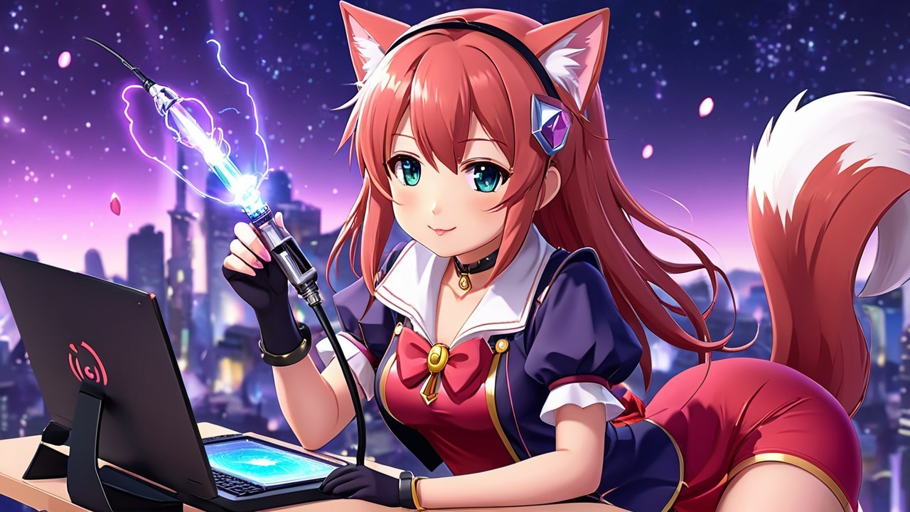Anime Character with Red Hair in Futuristic Setting