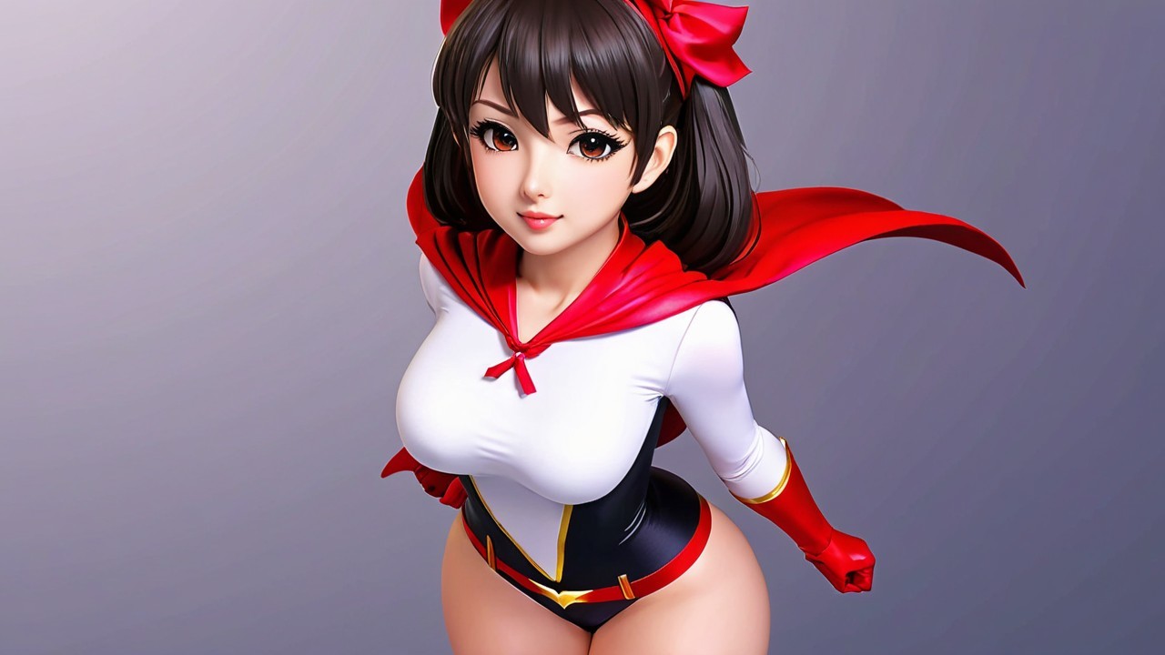 Stylized Female Superhero Character with Red Cape