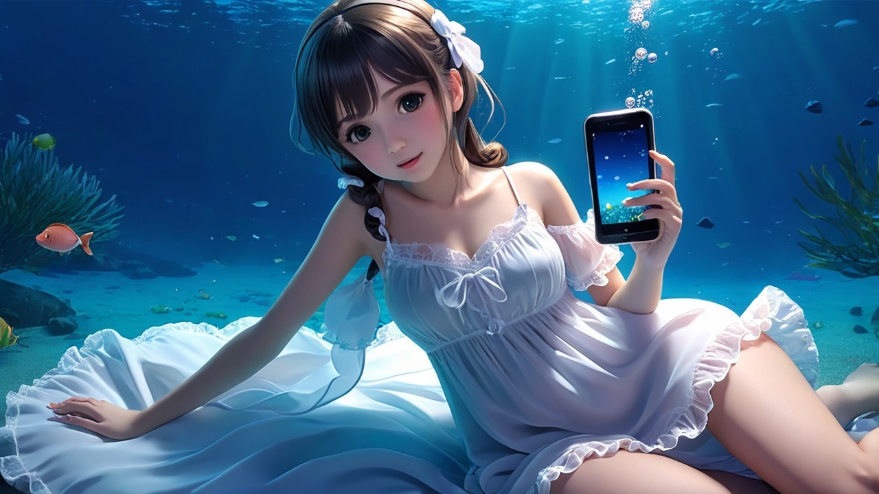 Underwater Dream: Anime Girl in Nightgown