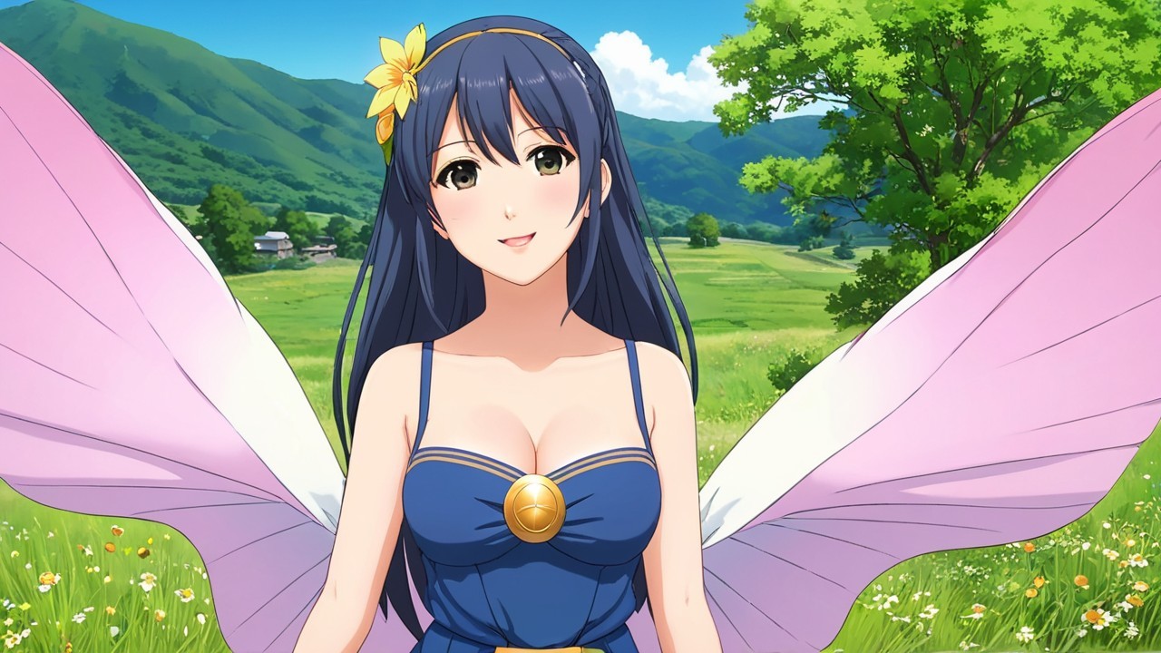 Whimsical Fairy in a Vibrant Meadow Landscape