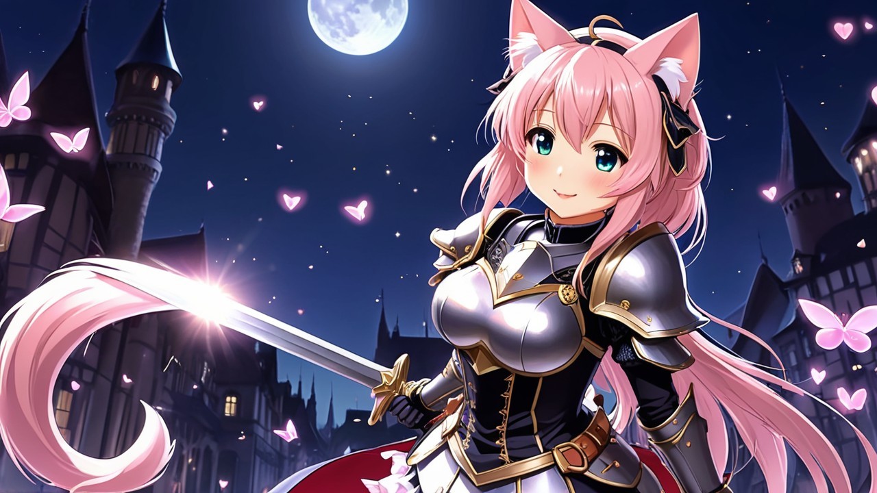Anime Character in Knight Armor Under Full Moon