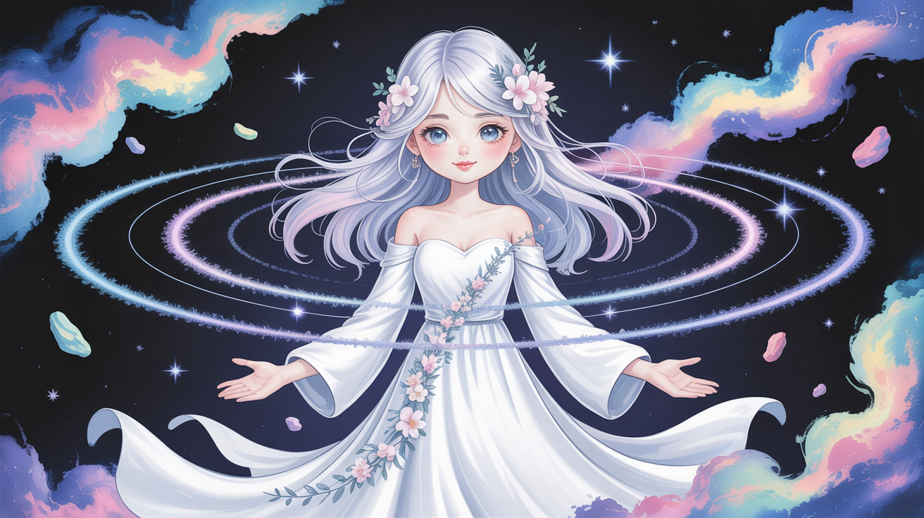 Anime-style fairy with lavender hair and floral dress