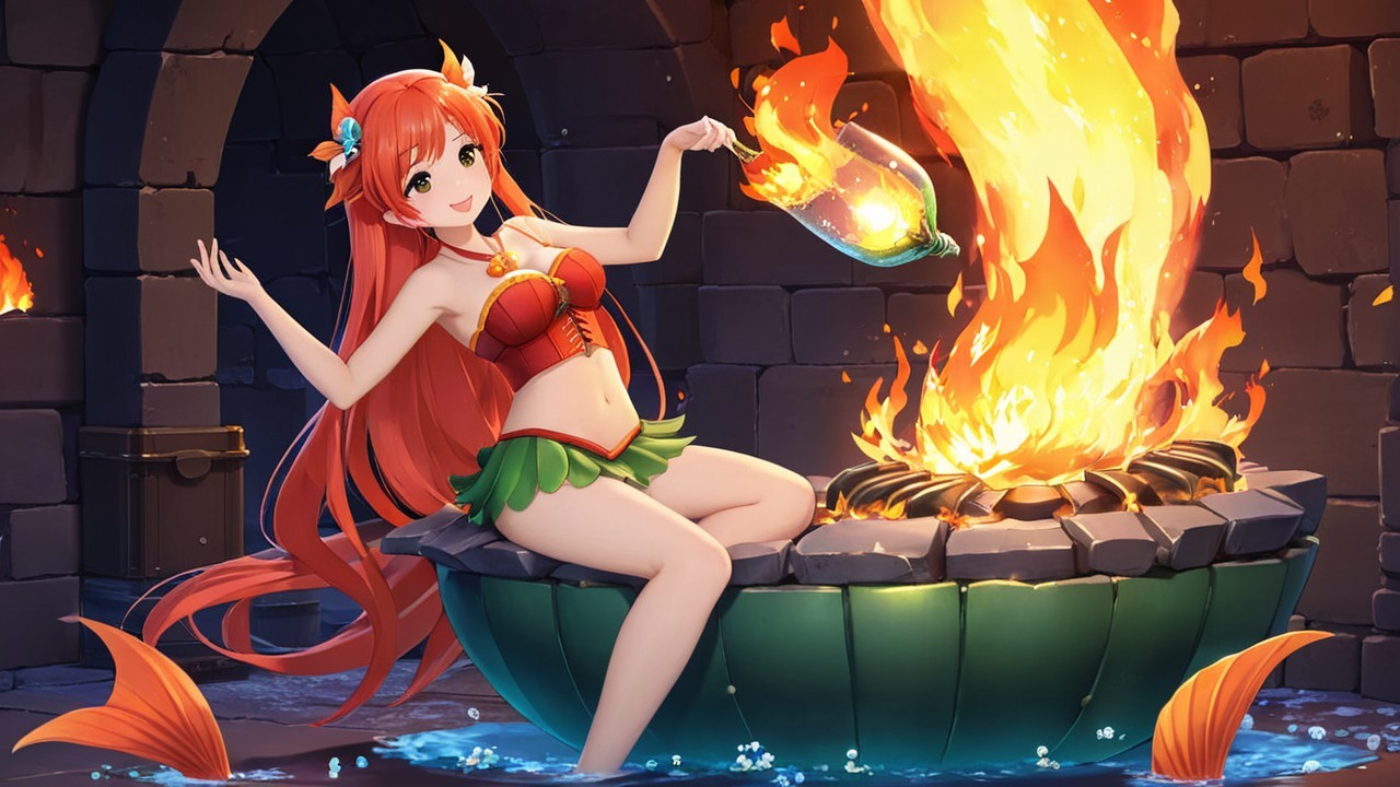 Character in Green Cauldron Surrounded by Flames