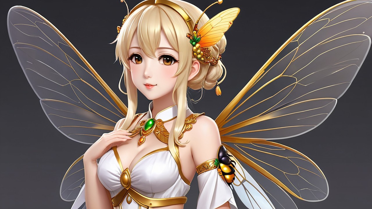 Ethereal Fairy with Translucent Wings and Floral Accents