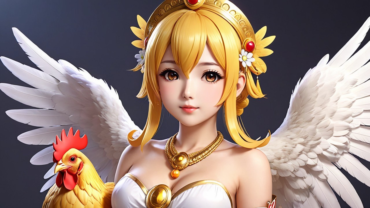 Character with Blonde Hair, Wings, and Floral Accents