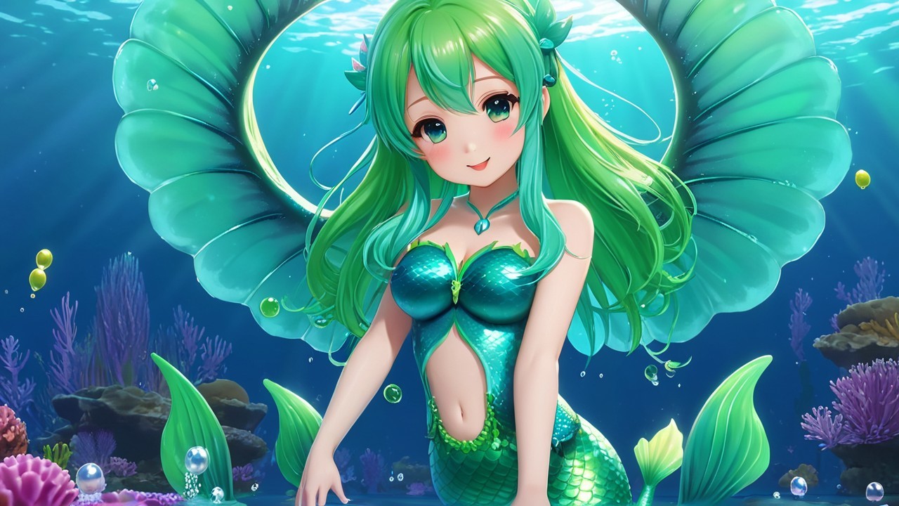 Whimsical Mermaid in a Vibrant Underwater Scene