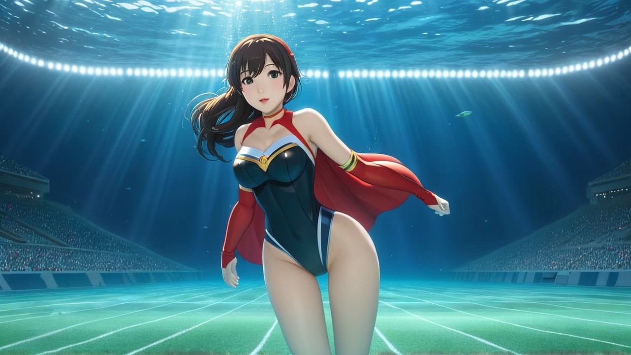 Anime Character in Dynamic Underwater Setting