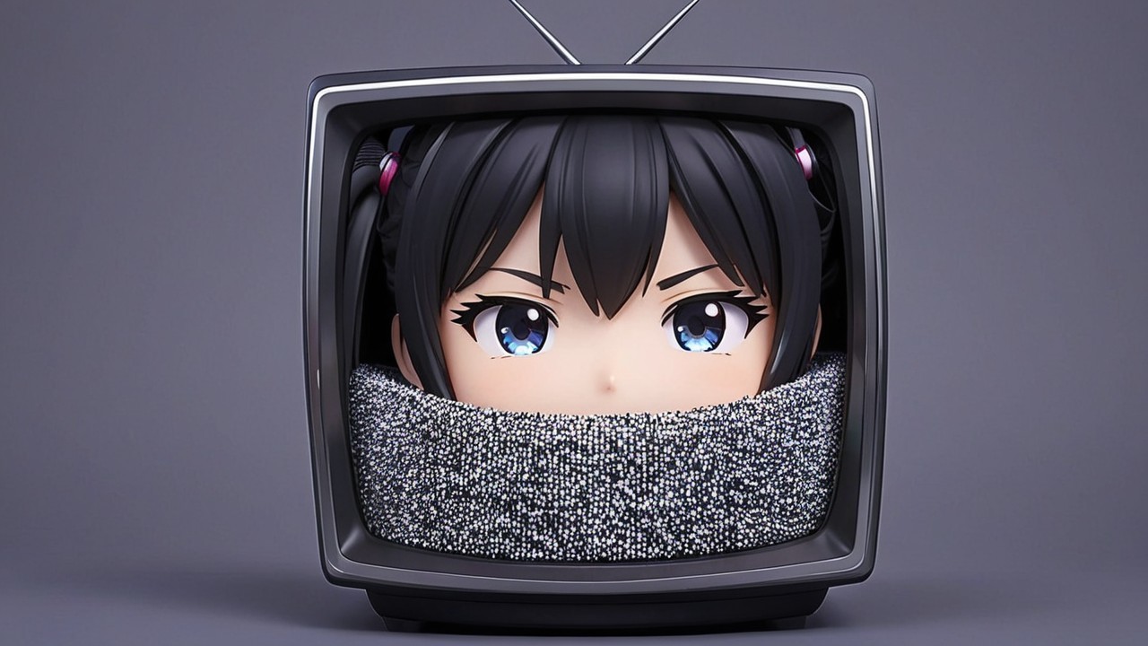 Anime Character Emerging from Vintage Television Set