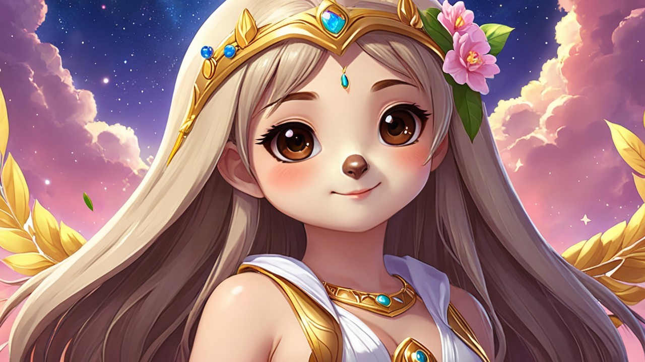 Whimsical Character with Floral Crown and Wings