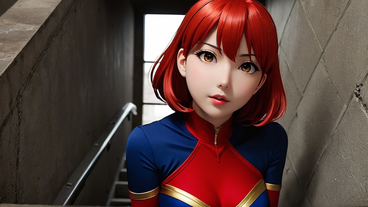 Stylized Animated Character in Minimalist Stairwell