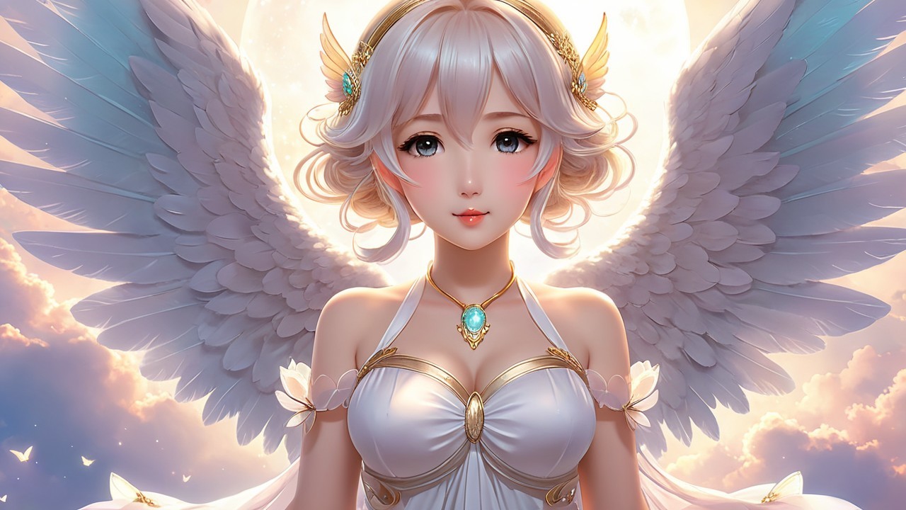 Serene Ethereal Figure with Delicate Wings and Gown
