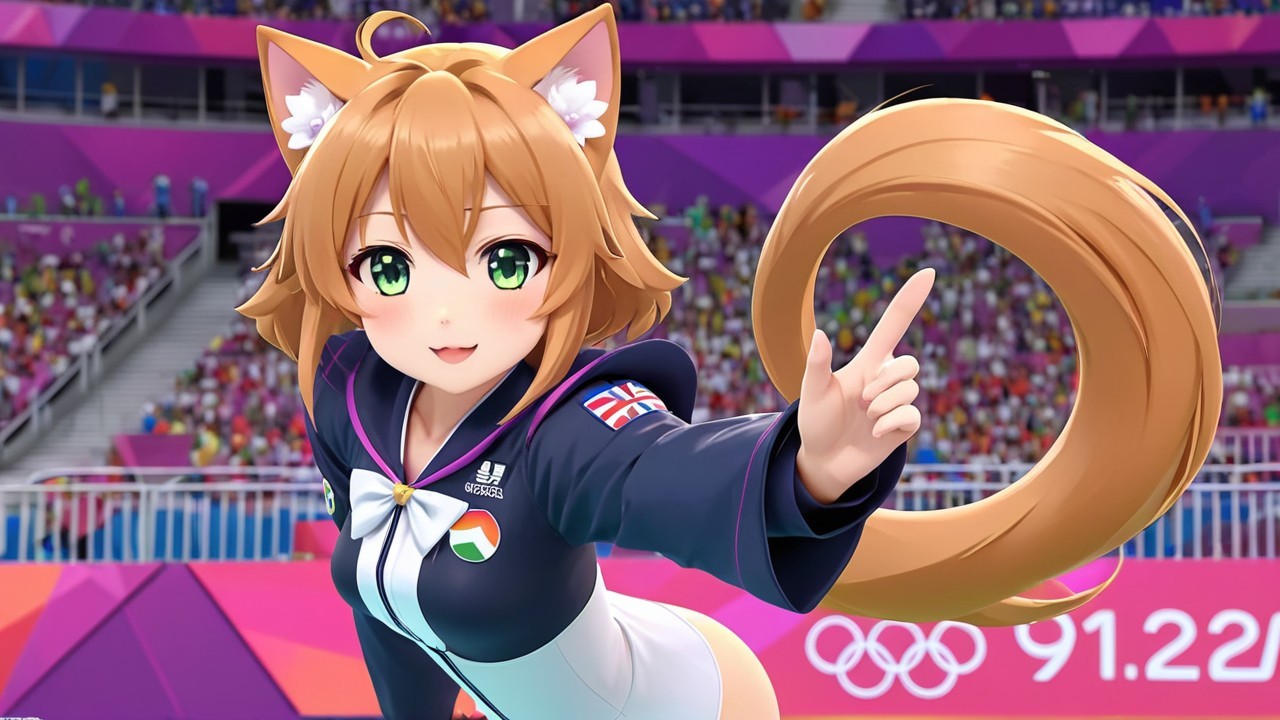 Playful Animated Character in Athletic Uniform at Stadium