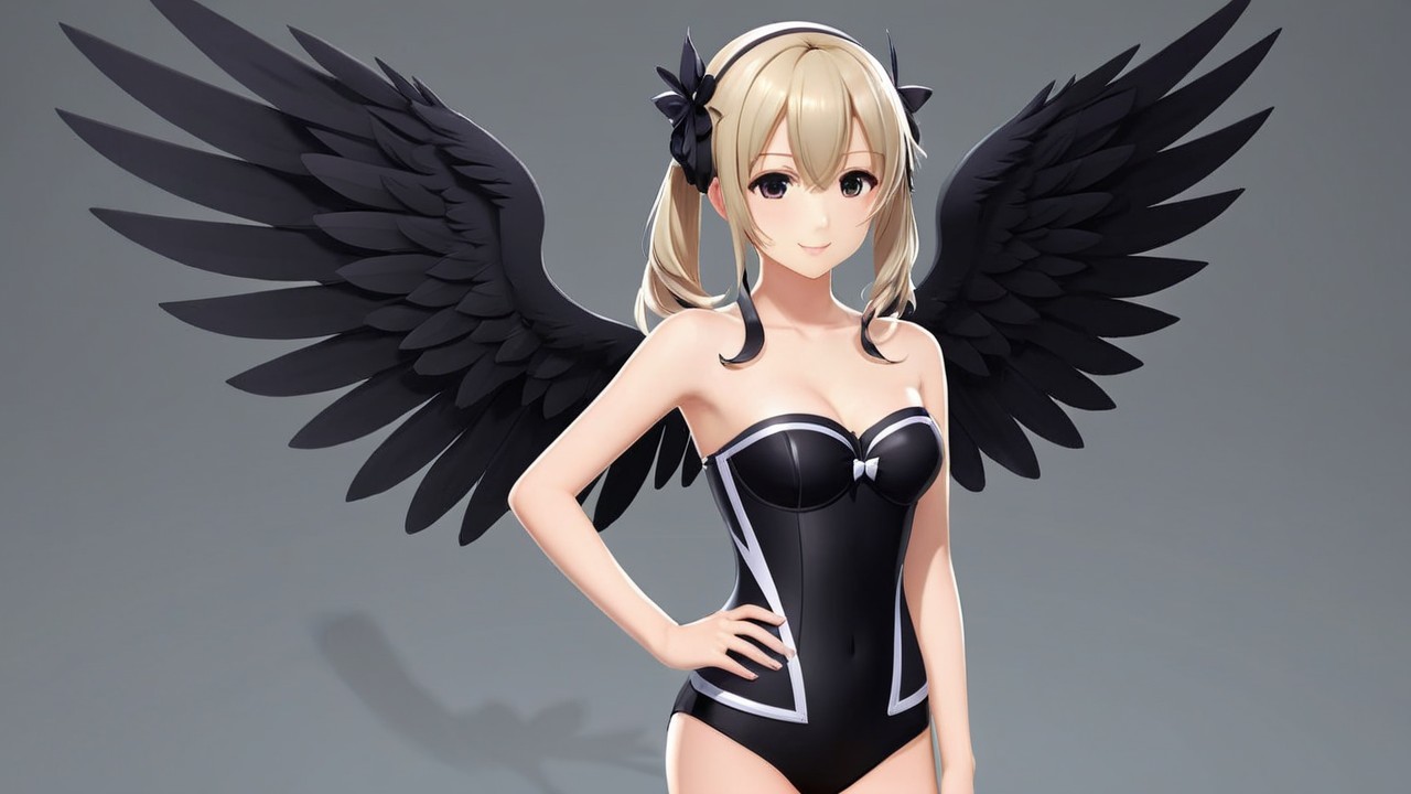 Anime Character with Blonde Hair and Black Wings