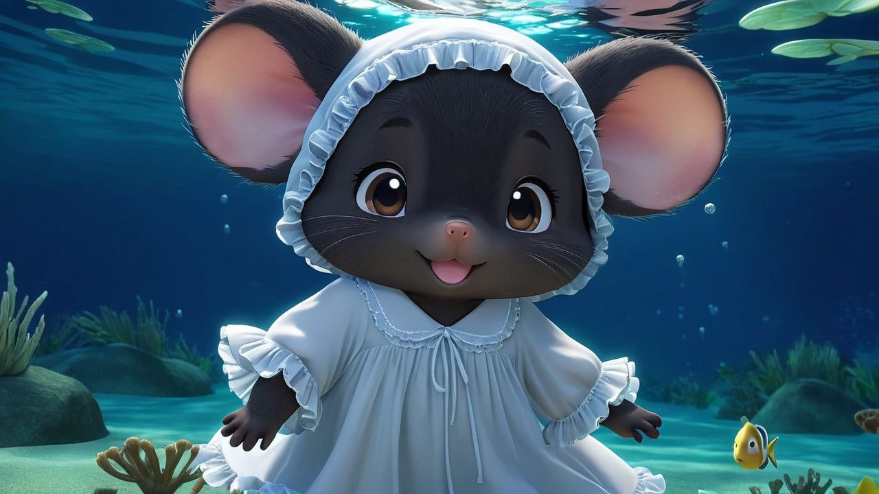 Animated Mouse Character in Underwater Scene